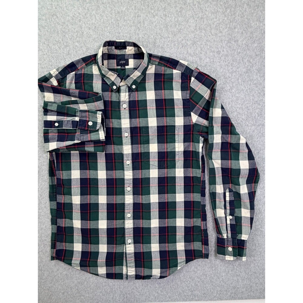 J.Crew Mens Medium Slim Fit Plaid Button Down Shirt Green Navy Cotton Casual - Picture 2 of 8